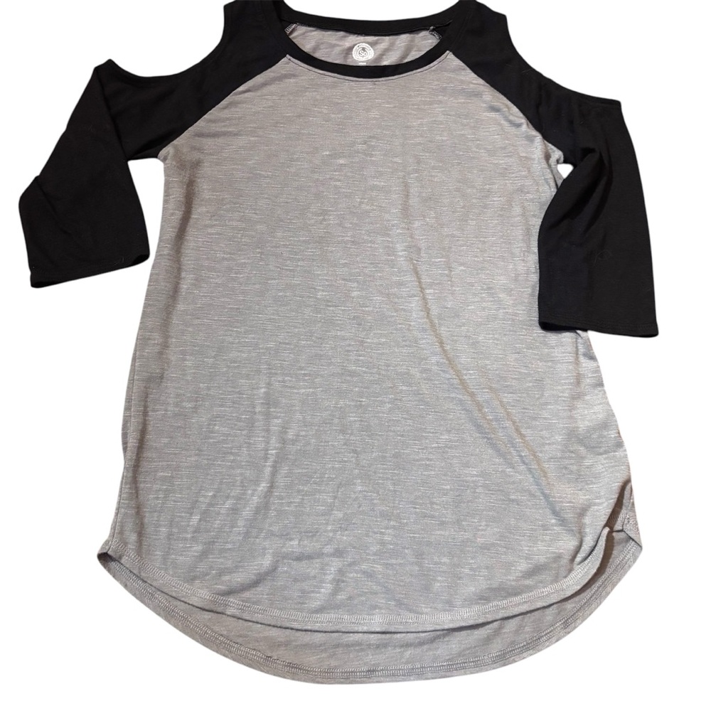 SO Gray and Black Cold Shoulder Top